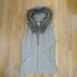 LOVE BY DESIGN WOMEN'S SIZE M SWEATER TAN BROWN CARDIGAN SLEEVELESS VEST HOODIE